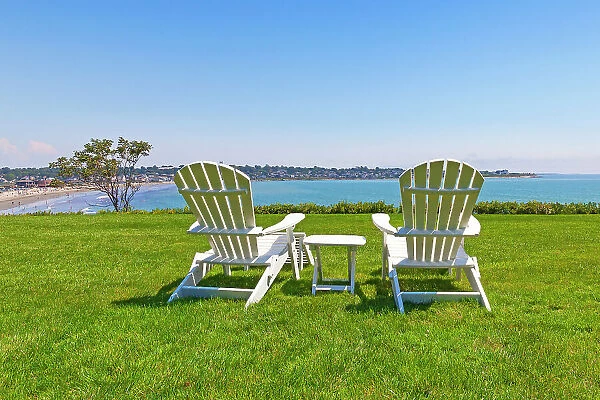 Rhode Island, Newport, Adirondack chairs at Chanler Hotel at cliff walk