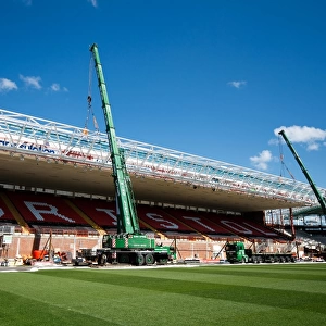 Ashton Gate Stadium's Dolman Stand Roof Extension: Steel Truss Hoisted into Place