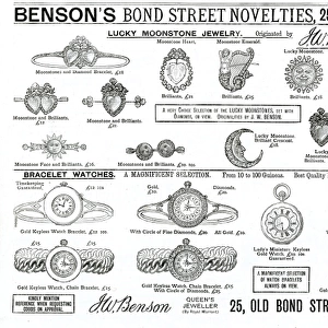 Advert for Bensons jewellery and bracelet watches 1889