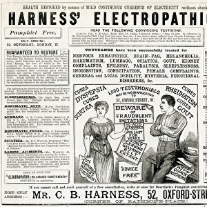 Advert for Harness Electropathic Corset Belts 1886