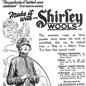 Advert for Shirley Wools, with encouraging before and after illustrations Date: 1920s
