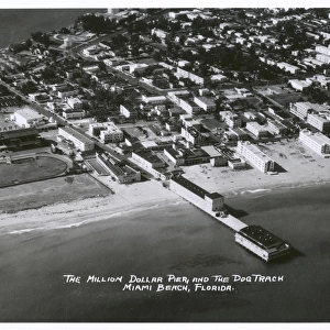 Aerial view of pier and beach, Miami, Florida, USA