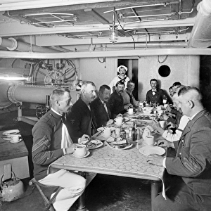 American Navy sailors eating in the petty officers mess