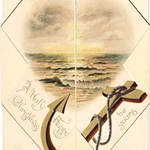 Anchor and seascape on a Christmas card