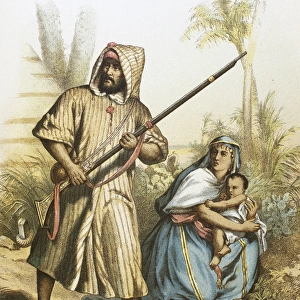 Arab family. Colored engraving