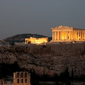 Athens. Panoramic view of the Acropolis at night