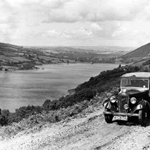 Austin car, Talybont Reservoir, Brecon Beacons, Wales