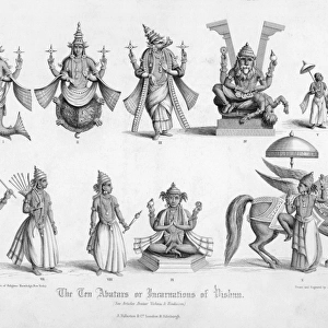 The ten avatars of the Hindu god Vishnu