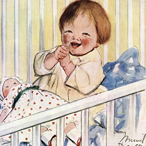 Baby in a play pen by Muriel Dawson