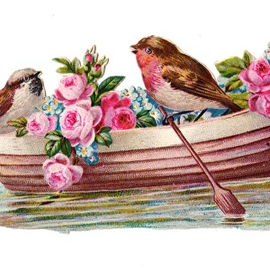 Birds and flowers in a boat on a Victorian scrap