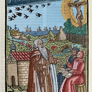 Blanquerna by Ramon Llull (1235-1316). Colored engraving