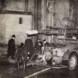 Blitz in London -- firefighters outside a church, WW2