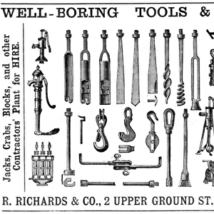 Well boring tools and pumps advertisement, 1888
