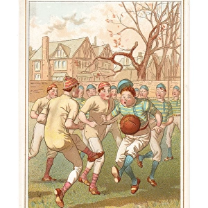 Boys playing football on a greetings card