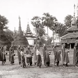 Buddhist priests collecting alms, Burma, Myanmar