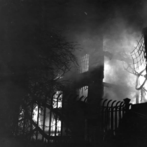 Building on fire in Red Cross Street, London - Blitz, WW2