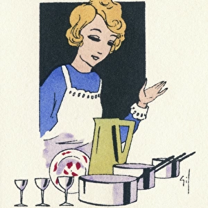 Business card design, woman in a kitchen