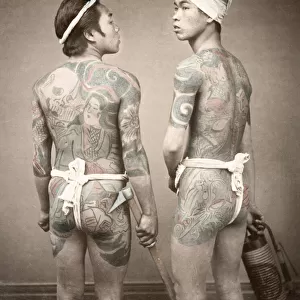 c. 1880s Japan - Japanese firemen ornate tattoos tattooing