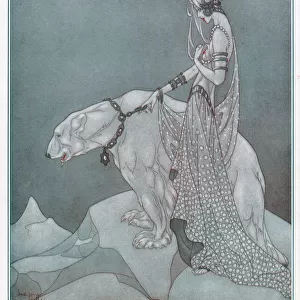 Callisto, daughter of Lycaon, was beloved by Jupiter, who placed her among the stars as the Great Bear. Artistic, figurative impression of the Great Bear showing an elegant woman holding a polar bear. Date: 1933