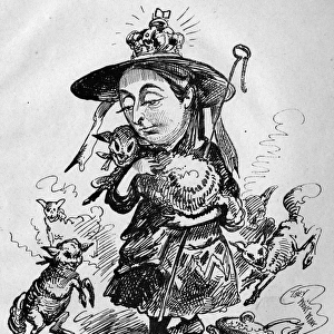 Caricature of Queen Victoria as a shepherdess with lambs