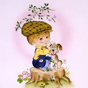 Cartoon illustration - boy and pet dog