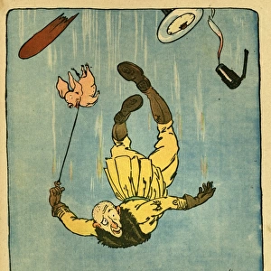 Cartoon, Pilot falling from plane, WW1