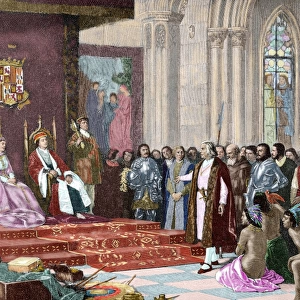 The Catholic Kings receiving Columbus in Barcelona after his