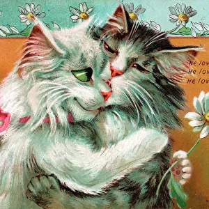 Two cats by Louis Wain on a romantic postcard