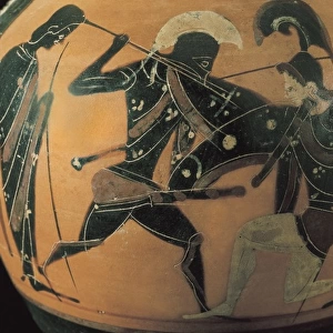 Ceramics, black figures. Fight between Achilles