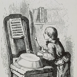 A child pretending he is a musician. Illustration