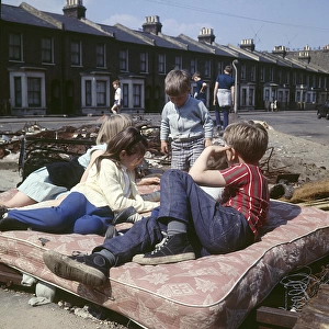 Children on a mattress, Balham, SW London