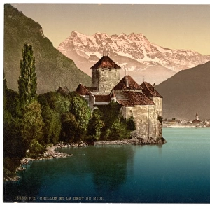 Chillon Castle, and Dent du Midi, Geneva Lake, Switzerland