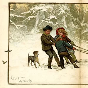 Christmas card, Carrying home the yule log
