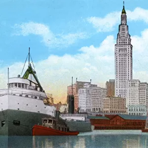 Cleveland, Ohio, USA - Union Terminal Tower and Ore Docks