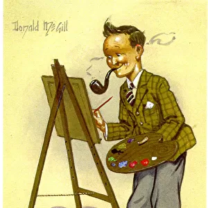 Comic postcard, Donald McGill self-portrait Date: 20th century