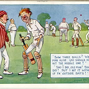 Comic postcard, Drunken batsman who saw three balls Date: 20th century