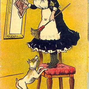 Comic postcard, Maidservant and dog Date: 20th century
