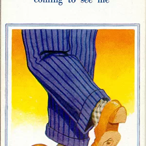Comic postcard, Mans feet in worn shoes