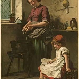 Cottage Life, mother peeling potatoes