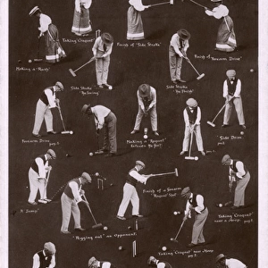 Croquet - postcard illustrating side strokes and drives
