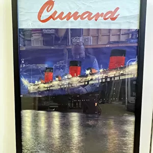Cunard agent's poster, Queen Mary to USA and Canada