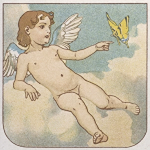 Cupid with a yellow butterfly