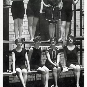 Dalys Girls enjoying themselves at the swimming baths. Standing (left to right)