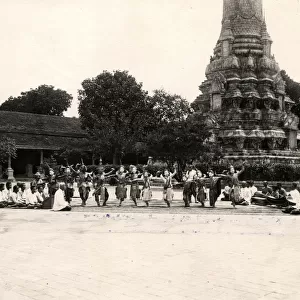 Dancers in a temple courtyard, Cambodia, c. 1920s