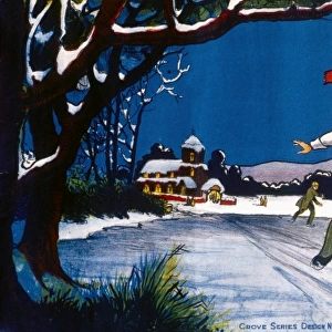 Decorative Christmas frieze - children playing in snow
