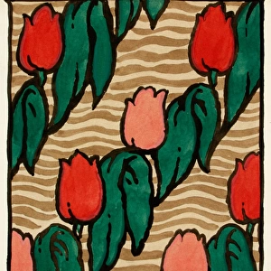 Design for Textile with rows of tulips