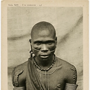 East African Tribesman - Extensive Scarification, Nose Chain