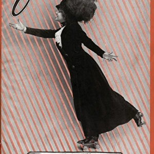 Edwardian woman roller skating 1910