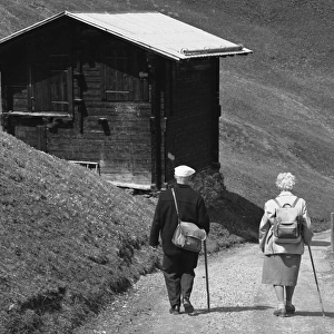 Elderly couple on a country walk