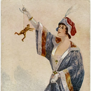 Emancipation, her man at arms-length on a piece of string